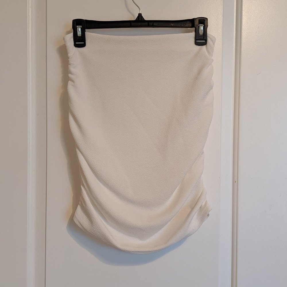 Runched White Mini Skirt